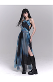 New Fashion Party Blue Chiffon Halter Dress HZ1024