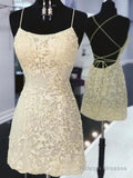 Vintage Beige Backless Design Short Evening Dress, A-line Spaghetti Strap Homecoming Dress HZ1024