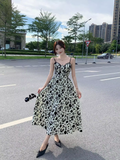 New Fashion Stylish Floral High-waisted Spaghetti Strap Dress HZ1024