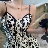 New Fashion Stylish Floral High-waisted Spaghetti Strap Dress HZ1024