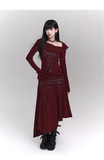 New Fashion Irregular Hemline Design Red Long-sleeved Dress HZ1024