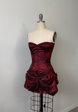Burgundy Strapless Sheath Satin Lace-up Short Party Dresses Homecoming Dress HZ1024