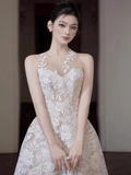 Vintage White Lace Applique Prom Dress Sheath Evening Dress Long Formal Dress HZ1024