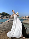 Simple Fashion Women White Design Sense Beach Holiday Banquet Halter Dress HZ1024