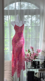 Retro Pink V-neck Floral Elegant Chiffon Evening Dress Prom Dresses HZ1024