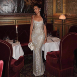 Enchanting Silvery Glittering Sequin Mermaid Long Prom Dress Evening Dress HZ1024