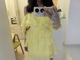 Fashion Yellow Strapless Ruffled Hem Design A-line Tiered Party Dresses Homecoming Dresses, HZ1024