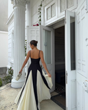 Vintage Black and White A-Line Prom Dress Spaghetti Strap Evening Dress Long Formal Dress HZ1024