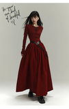 Vintage Elegant Simple Backless Red Long-sleeved Dress HZ1024