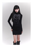 New fashion Dress Chain Design Black Turtleneck Knitted Base Long-sleeved Dress HZ1024
