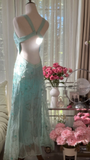 Retro Sparkling Light Blue Sweetheart Design A-line Romantic Chiffon Evening Dress Prom Dress HZ1024