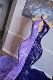 Gorgeous Purple Halter-neck Prom Dress Glittering Beaded Evening Gown Mermaid Party Dress Long Formal Dress HZ1024