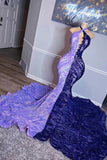 Gorgeous Purple Halter-neck Prom Dress Glittering Beaded Evening Gown Mermaid Party Dress Long Formal Dress HZ1024