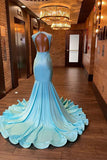 Vintage Glittering Beaded Prom Dress Sky Blue Evening Gown Mermaid Party Dress Long Formal Dress HZ1024