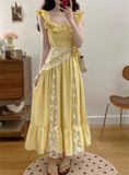 New Simple Fashion Yellow Floral Design A-Line Long Dress HZ1024