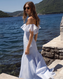 Elegant White Ruffles Prom Dress Off-the-shoulder Evening Gown Party Dress Long Formal Dress HZ1024