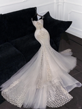Gorgeous Ivory Sweetheart Tulle Sparkling Sequin Design Elegant Mermaid Floor-length Wedding Dress HZ1024