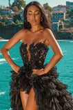 Gorgeous Black Strapless Prom Dress Tulle Evening Gown Party Dress Trailing Long Formal Dress HZ1024