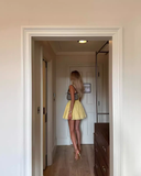 Vintage Cute A-Line Homecoming Dress V-neck Party Dress Short Cocktail Dress HZ1024