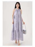 New Fashion Purple Loose-fitting Design Elegant A-line Halter Dress HZ1024