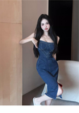 Fashion Sexy Design Slim Denim Spaghetti Strap Dress HZ1024