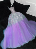 Gorgeous Purple Shiny Sequin Princess Dress Elegant A-Line Floor-length Evening Dress Prom Dresses HZ1024
