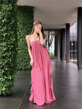 New Fashion Rose Pink Loose-fitting Design A-line Halter Dress HZ1024