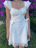 Fashion White Lace Short-sleeved Design A-line Party Dress Homecoming Dress HZ1024