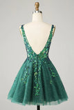 Gorgeous Green Sequined V-neck Backless Design A-line Short Homecoming Dress HZ1024