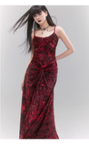 Chic New Design Red Velvet Women Spaghetti Strap Dress HZ1024