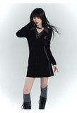 New Fashion Design Sense Short Black Long-sleeved Dress HZ1024