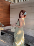 New Fashion Light Green Beach Holiday Casual Loose Halter Dress HZ1024