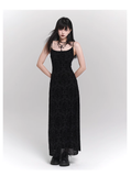 New Vintage High Quality Black Spaghetti Strap Dress HZ1024