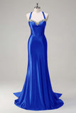 Vintage Satin Beaded Evening Gown Sheath Sweetheart Party Dress Long Formal Dress HZ1024