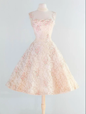 Retro Pink Floral Exquisite Embroidery Design A-Line Short Homecoming Dress Party Dress HZ1024