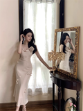 New Elegant Three-dimensional Floral Decoration Slim Mermaid Spaghetti Strap Dress HZ1024