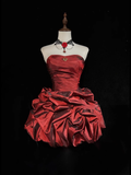 Vintage Sweetheart A-Line Homecoming Dress Ruffle Strapless Party Dress Short Cocktail Dress HZ1024