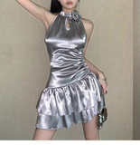 Cute Satin Halter-neck A-Line Short Summer Dresses Party Dress Homecoming Dresss HZ1024