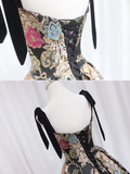 Vintage Floral Applique Spaghetti Strap Design A-line Satin Party Dress Homecoming Dress HZ1024