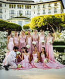 Beautiful Pink Spaghetti Strap Sweetheart A-Line Satin Party Dress Bridesmaid Dress HZ1024