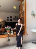 Elegant Fashion Black Sleeveless Spaghetti Strap Dress HZ1024