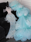 Shiny Light Blue Beaded Sequined Design Mermaid Prom Dress Evening Dress HZ1024