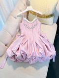 Chic Pink Spaghetti Strap Beading A-line V-neck Party Dresses Homecoming Dresses, HZ1024