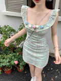 New Fashion 3D Flowers Design A-line Square Collar Floral Dress HZ1024