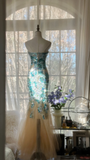 Gorgeous Mermaid Blue-green Sparkling Strapless Elegant Beaded Chiffon Evening Dress Prom Dress HZ1024
