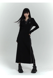 New Fashion Design Sense Long Black Long-sleeved Dress HZ1024