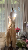Retro Sweetheart Mermaid Spaghetti Strap Design A-line Romantic Chiffon Evening Dress Prom Dress HZ1024