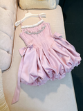 Chic Pink Spaghetti Strap Beading A-line V-neck Party Dresses Homecoming Dresses, HZ1024