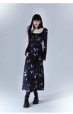 New Fashion Butterfly Pattern Design Sense Navy Blue Long-sleeved Dress HZ1024