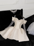 Elegant Ivory Off-the-shoulder Simple Design A-Line Satin Short Homecoming Dress Party Dress HZ1024
